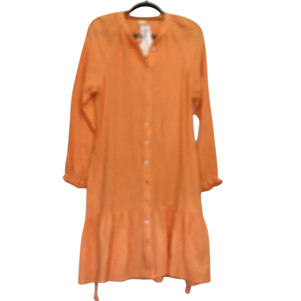 Magaschoni Organic Cotton Gauze Button Down Dress Papaya Orange Medium NWT